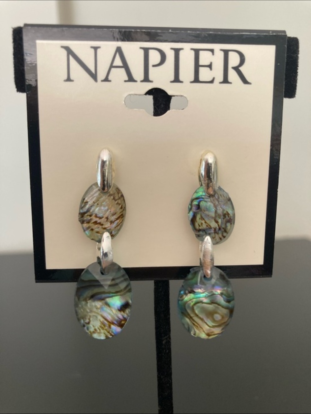 Napier Iridescent Abalone Drop Earrings in Green and Blue